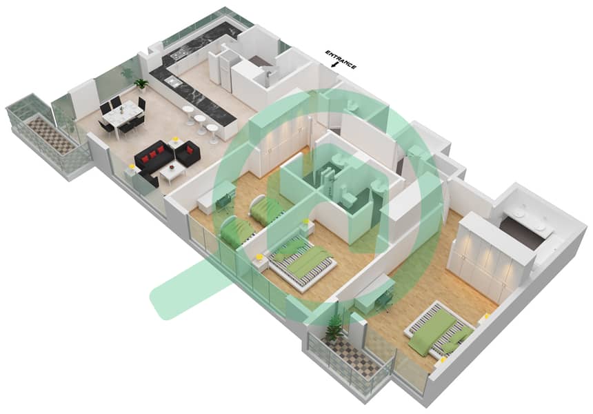 公寓16号 - 3 卧室公寓单位6戶型图 Floor 1-8 interactive3D