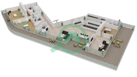المخططات الطابقية لتصميم الوحدة 4-701 شقة 2 غرفة نوم - قصر 4