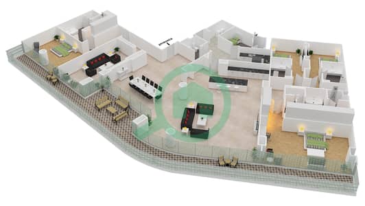 المخططات الطابقية لتصميم الوحدة 4-101 شقة 4 غرف نوم - قصر 4
