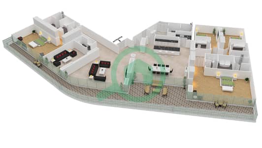 المخططات الطابقية لتصميم الوحدة 4-501 شقة 4 غرف نوم - قصر 4