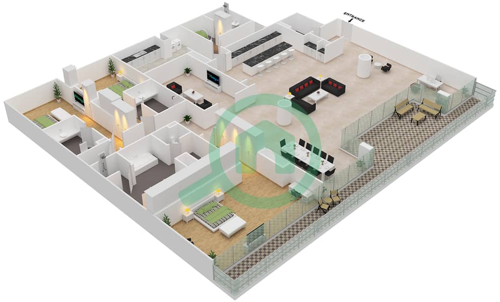 Mansion 4 - 3 Bedroom Apartment Unit 4-102 Floor plan Floor 1 interactive3D