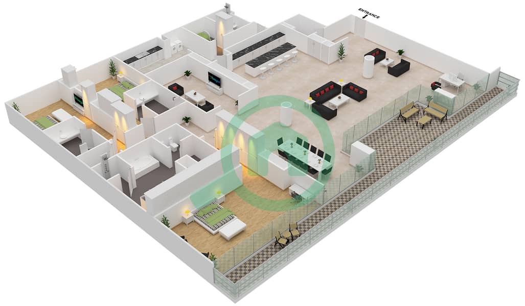 المخططات الطابقية لتصميم الوحدة 4-402 شقة 3 غرف نوم - قصر 4 Floor 4 interactive3D