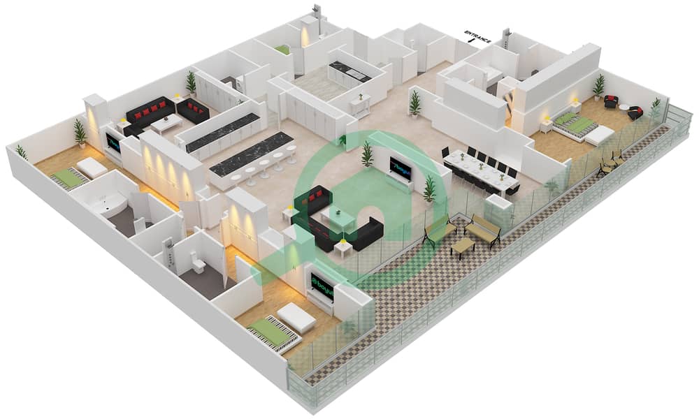 Мэншн 4 - Апартамент 3 Cпальни планировка Единица измерения 4-602 Floor 6 interactive3D