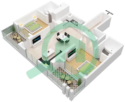المخططات الطابقية لتصميم الوحدة 1 شقة 2 غرفة نوم - اديسون هاوس