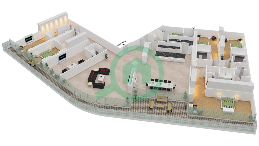 المخططات الطابقية لتصميم الوحدة 4-401 شقة 5 غرف نوم - قصر 4 Floor 4 interactive3D