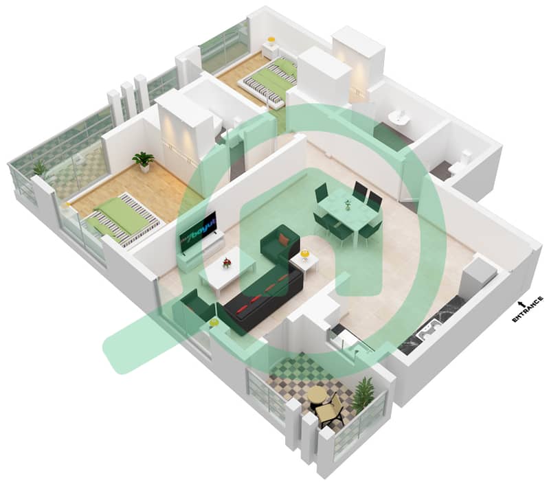 Edison House - 2 Bedroom Apartment Unit 3 Floor plan Floor 1-9 interactive3D