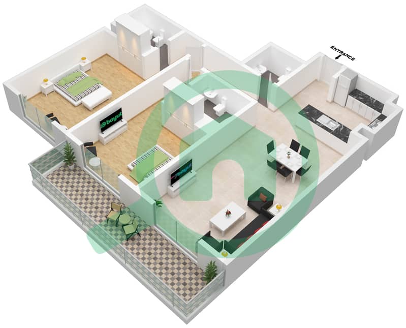 爱迪生之家 - 2 卧室公寓单位4戶型图 Floor 1-9 interactive3D