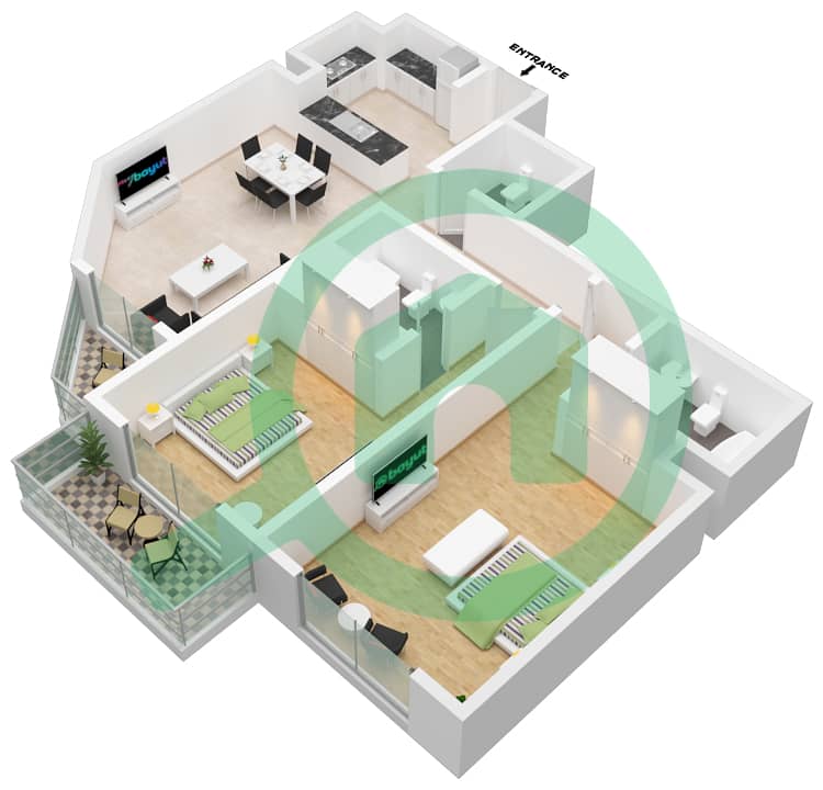 Edison House - 2 Bedroom Apartment Unit 5 Floor plan Floor 1-9 interactive3D