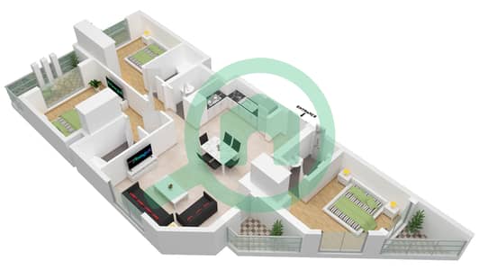 المخططات الطابقية لتصميم الوحدة 6 شقة 3 غرف نوم - اديسون هاوس