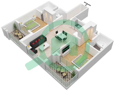 المخططات الطابقية لتصميم الوحدة 7 شقة 2 غرفة نوم - اديسون هاوس