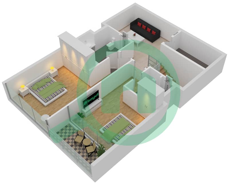 半岛五号 - 2 卧室公寓类型／单位A2-G11戶型图 First Floor interactive3D