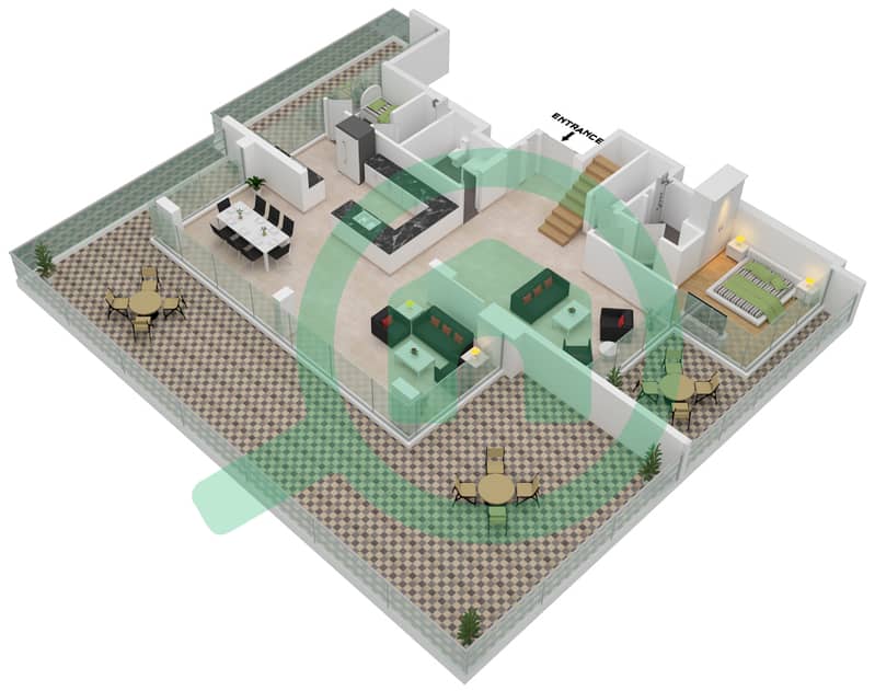 半岛五号 - 4 卧室公寓类型／单位A-402戶型图 Ground Floor interactive3D