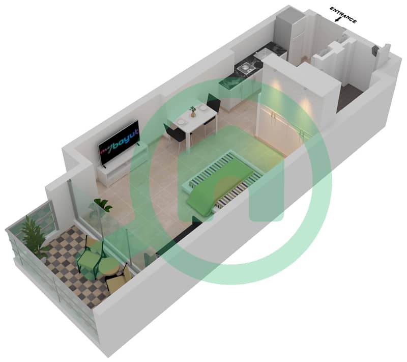 Пенинсула Файв - Апартамент Студия планировка Тип/мера A1-08 Floors 4-6,8-11,13-16,18-19 interactive3D