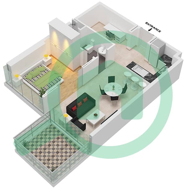 Гольф Гейт - Апартамент 1 Спальня планировка Тип 1 1 interactive3D