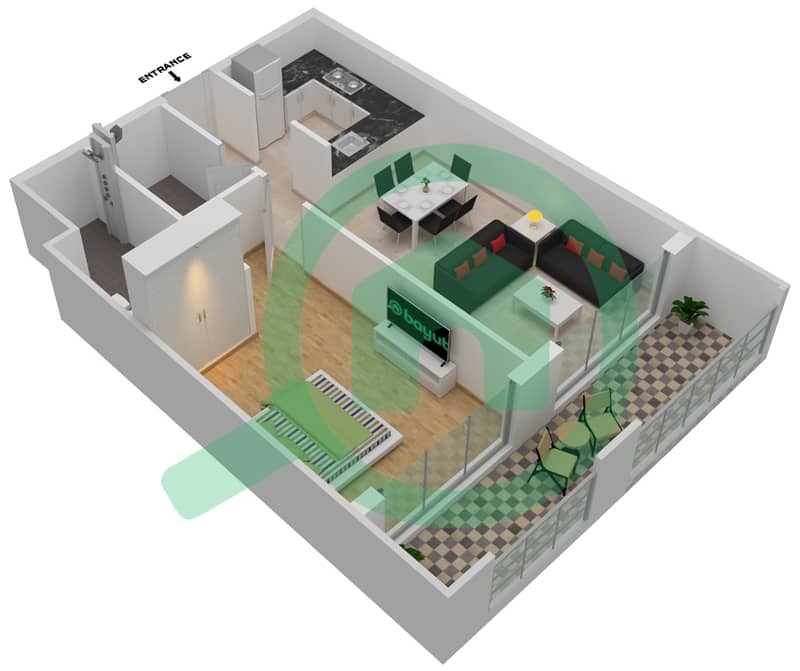 栀子花生活馆 - 1 卧室公寓单位02戶型图 interactive3D