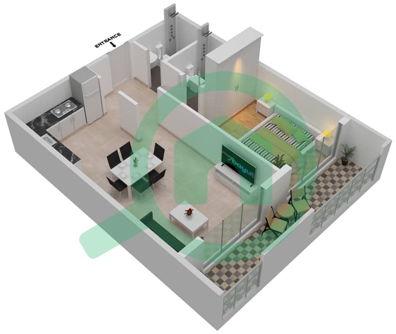 Гардения Ливингс - Апартамент 1 Спальня планировка Единица измерения 13 interactive3D