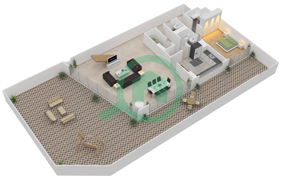 阿尔哈迪尔 - 3 卧室联排别墅单位TH7,TH8-F戶型图 Ground Floor interactive3D