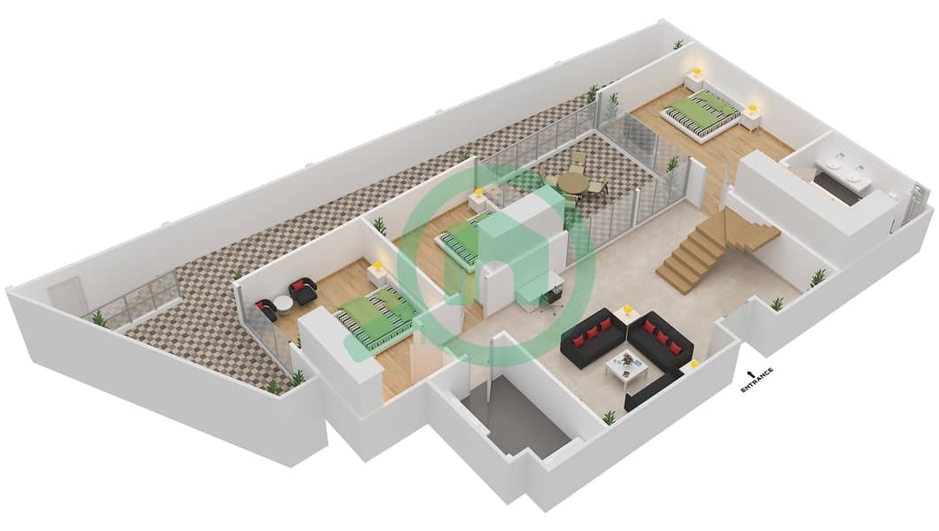 المخططات الطابقية لتصميم الوحدة TH6-D تاون هاوس 5 غرف نوم - الهديل Lower Floor interactive3D