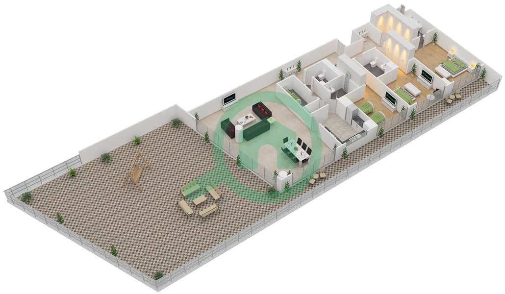 Al Hadeel - 3 Bedroom Apartment Type D Floor plan interactive3D