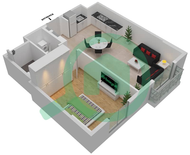 المخططات الطابقية لتصميم النموذج 4 شقة 1 غرفة نوم - برج لا ريف 2 Floor 1-5 interactive3D