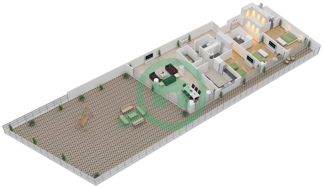 المخططات الطابقية لتصميم النموذج E شقة 3 غرف نوم - الهديل interactive3D