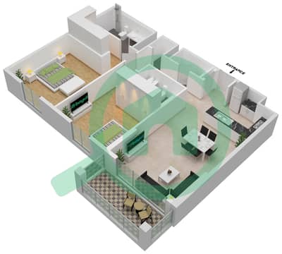 海岸2号大厦 - 2 卧室公寓类型1戶型图