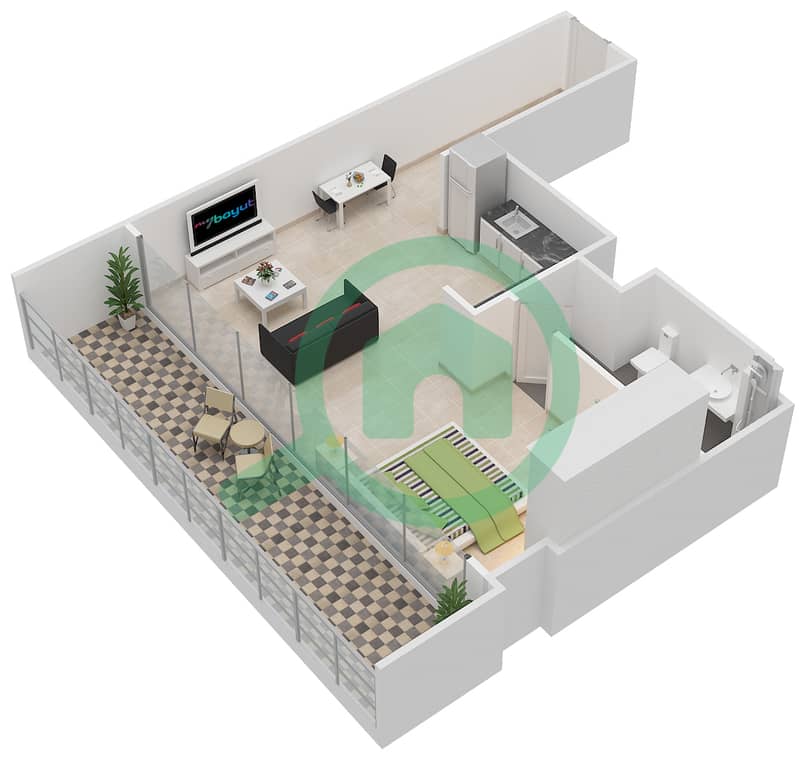 Al Hadeel - Studio Apartment Type B Floor plan interactive3D