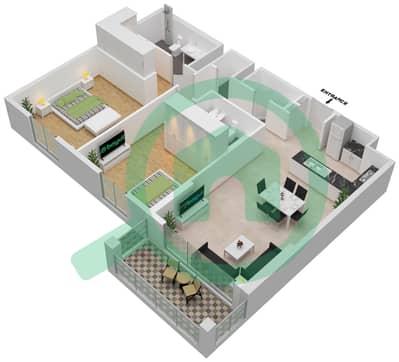 海岸2号大厦 - 2 卧室公寓类型2B戶型图