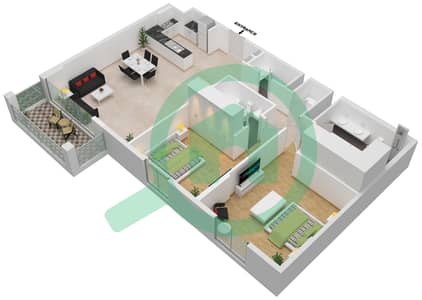 海岸2号大厦 - 2 卧室公寓类型3戶型图
