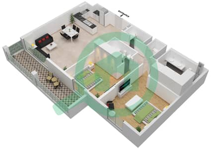 海岸2号大厦 - 2 卧室公寓类型3A戶型图