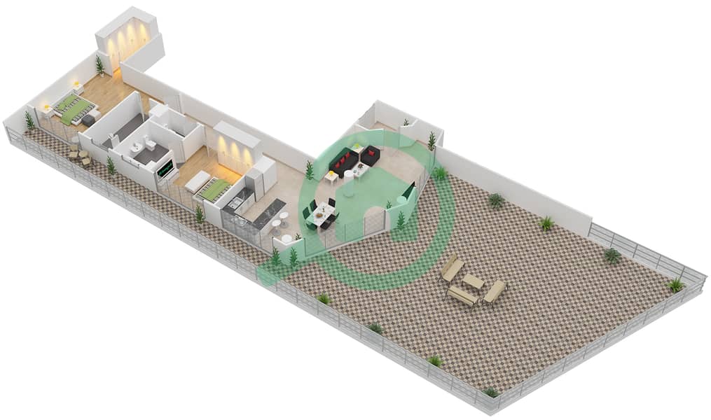 المخططات الطابقية لتصميم النموذج F شقة 2 غرفة نوم - الهديل interactive3D
