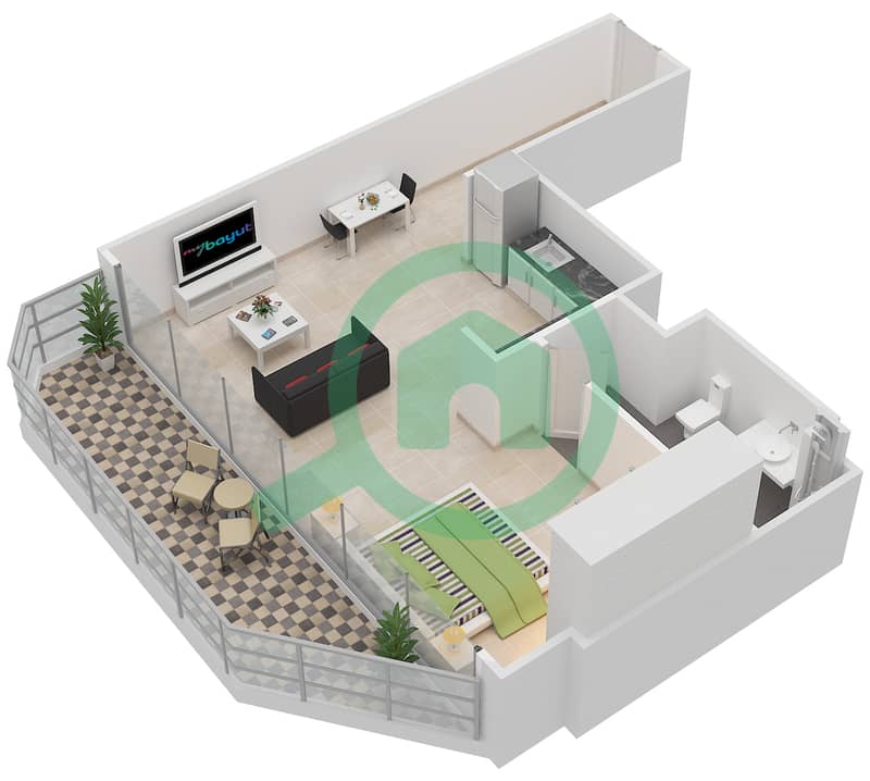 Al Hadeel - Studio Apartment Type C Floor plan interactive3D