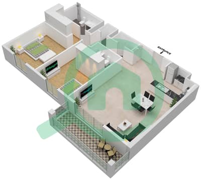 海岸2号大厦 - 2 卧室公寓类型3B戶型图