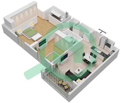 海岸2号大厦 - 2 卧室公寓类型4戶型图