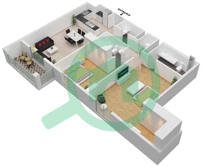 海岸2号大厦 - 2 卧室公寓类型5戶型图