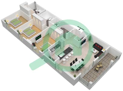 海岸2号大厦 - 3 卧室公寓类型1A戶型图