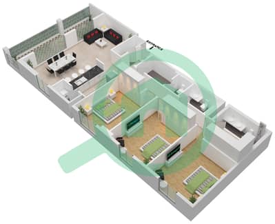 海岸2号大厦 - 3 卧室公寓类型2戶型图