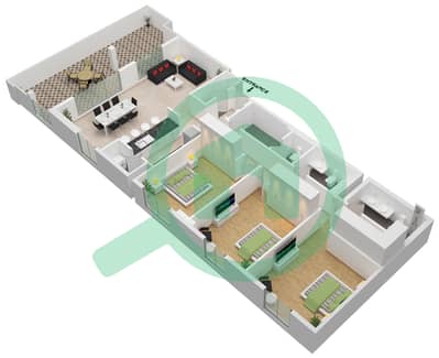 海岸2号大厦 - 3 卧室公寓类型2A戶型图