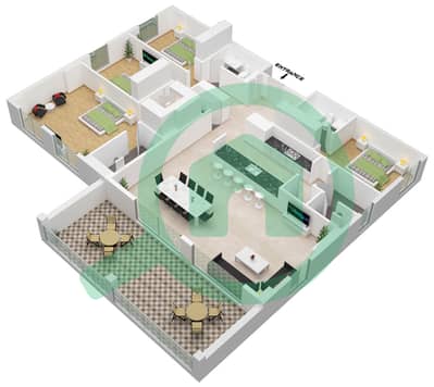 海岸2号大厦 - 4 卧室公寓类型1戶型图