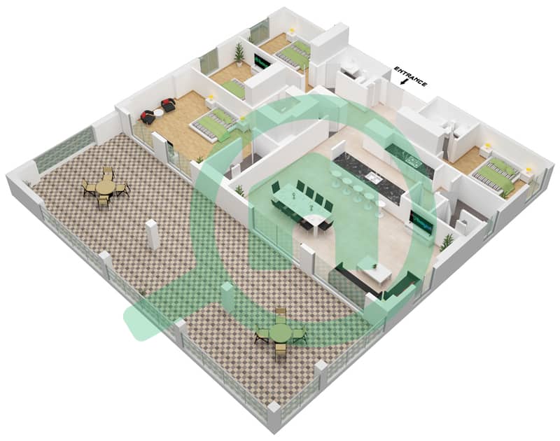 المخططات الطابقية لتصميم النموذج 1A شقة 4 غرف نوم - برج لا ريف 2 Floor 4 interactive3D