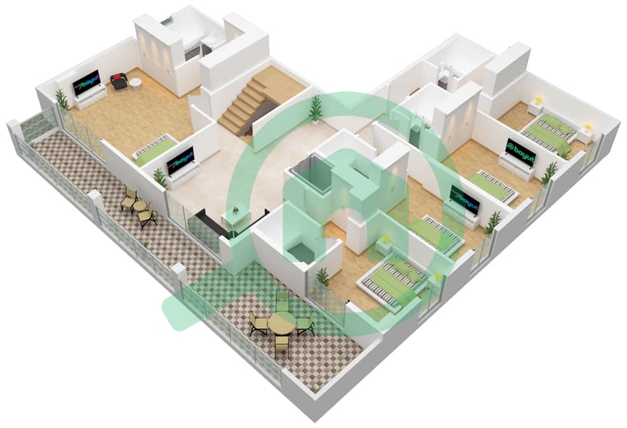 المخططات الطابقية لتصميم النموذج 1 شقة 5 غرف نوم - برج لا ريف 2 Floor 6  Upper Level interactive3D