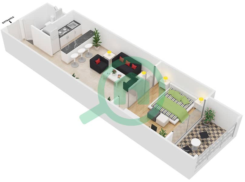 栀子花公寓1号 - 单身公寓类型3戶型图 interactive3D