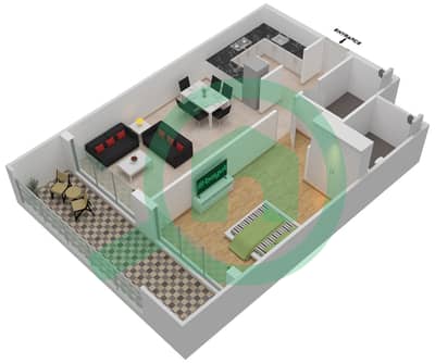 المخططات الطابقية لتصميم الوحدة 17 شقة 1 غرفة نوم - غاردينيا ليفينج
