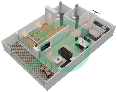 المخططات الطابقية لتصميم الوحدة 19 شقة 1 غرفة نوم - غاردينيا ليفينج