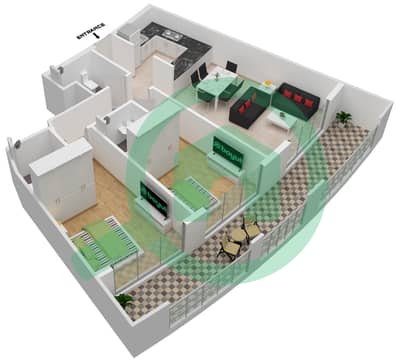 المخططات الطابقية لتصميم الوحدة 24 شقة 2 غرفة نوم - غاردينيا ليفينج