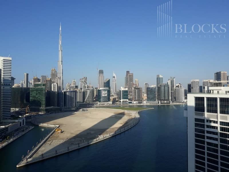 Canal Burj Khalifa View |High floor |2 B/R+Maids