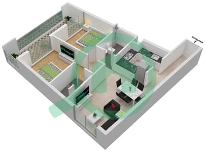 المخططات الطابقية لتصميم الوحدة 14 شقة 2 غرفة نوم - غاردينيا ليفينج