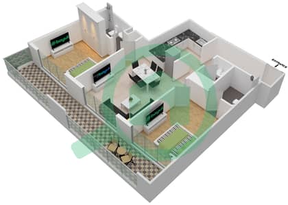 المخططات الطابقية لتصميم الوحدة 11 شقة 2 غرفة نوم - غاردينيا ليفينج