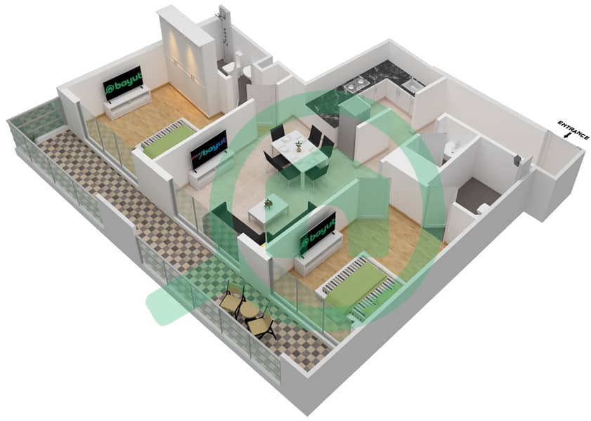 Гардения Ливингс - Апартамент 2 Cпальни планировка Единица измерения 11 interactive3D