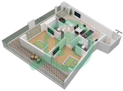 المخططات الطابقية لتصميم الوحدة 1 شقة 2 غرفة نوم - غاردينيا ليفينج